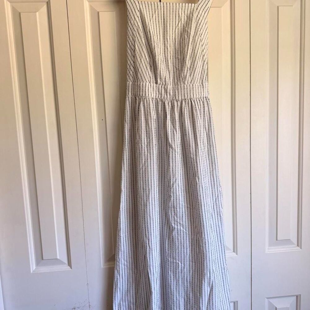 Lulus White Black Pinstripe Apron Dress Open Back XS XSmall Cotton